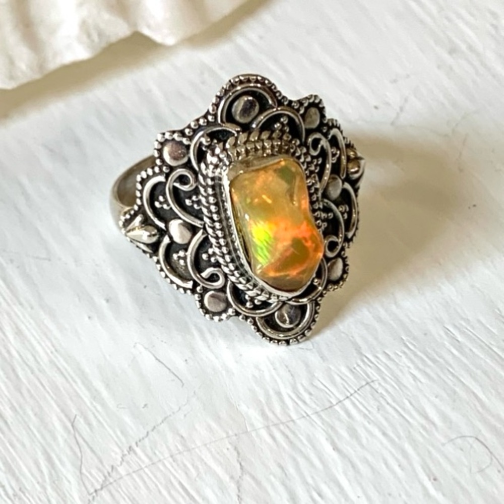 Natural Opal Sterling Silver Designed Ring - Picture 8 of 9